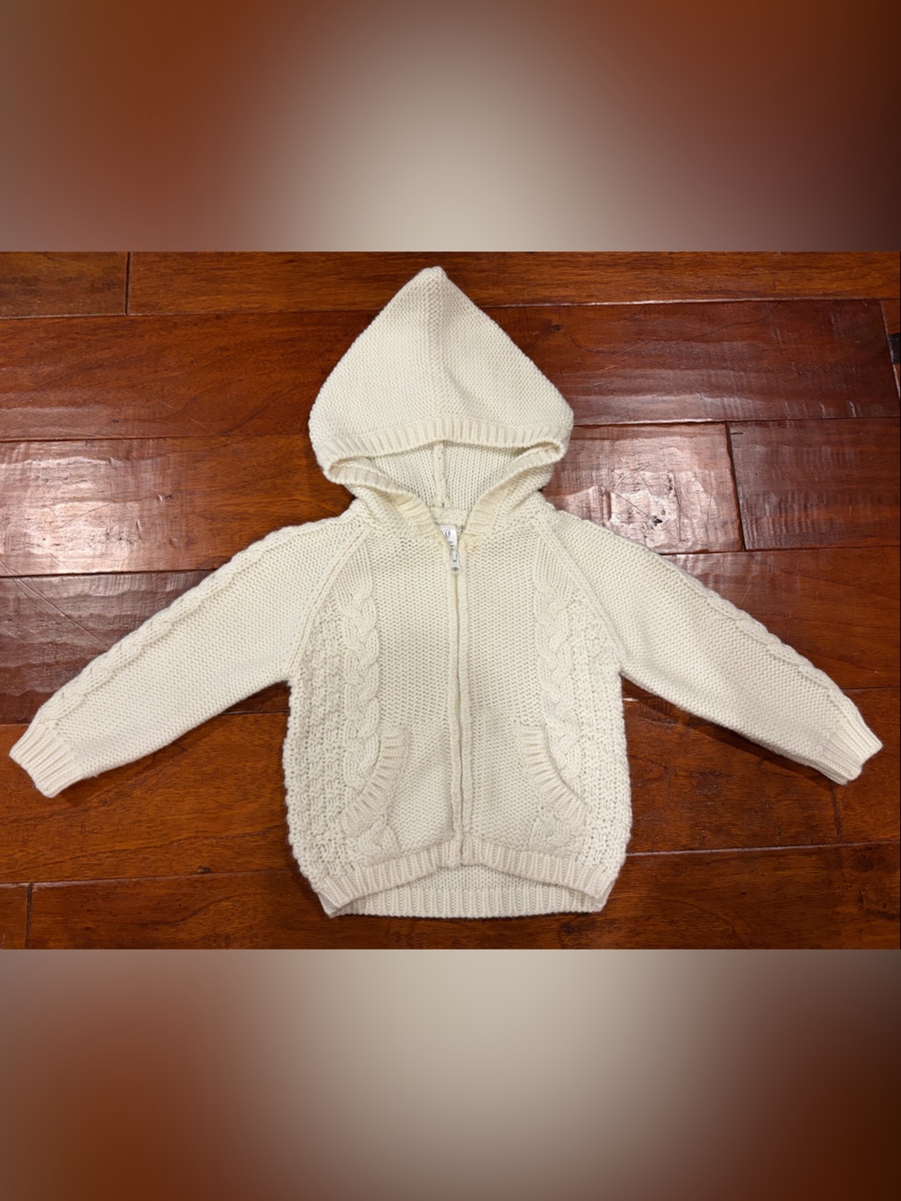 GAP Cream Cable-Knit Hooded Zip Sweater Jacket
